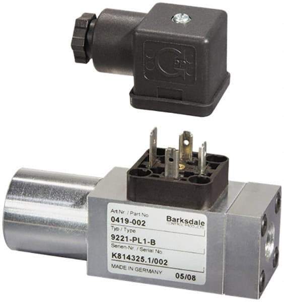 Barksdale - 510 to 5,800 psi Adjustable Range, 8,700 Max psi, Compact Pressure Switch - 7/16-20 UNF SAE, DIN 43650, Without Plug, SPDT Contact, SS Wetted Parts, 2% Repeatability - USA Tool & Supply