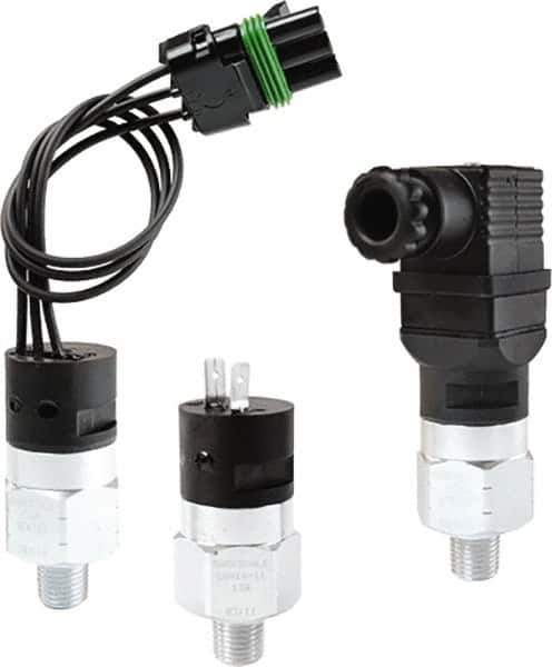 Barksdale - 300 to 1,200 psi Adjustable Range, 9,000 Max psi, Compact Pressure Switch - 1/4 NPT Male, DIN 43650A, SPDT Contact, Brass Wetted Parts, 3% Repeatability - USA Tool & Supply