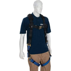 PRO-SAFE - 310 Lb Capacity, Size X-Large, Full Body Quick-Connect Harness - Polyester, Quick-Connect Leg Straps, Tongue Buckle Chest Strap, Gray/Blue, Airflow Backpad, AntiTangle Strap & Back D Ring - USA Tool & Supply