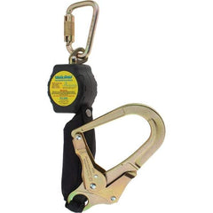 PRO-SAFE - 6' Long, 350 Lb Capacity, Ultra-High Molecular Weight Polyethylene Webbing Self-Retracting Lifeline - Steel Locking Rebar Hook Connector, Steel Carabiner Connector, Black - USA Tool & Supply