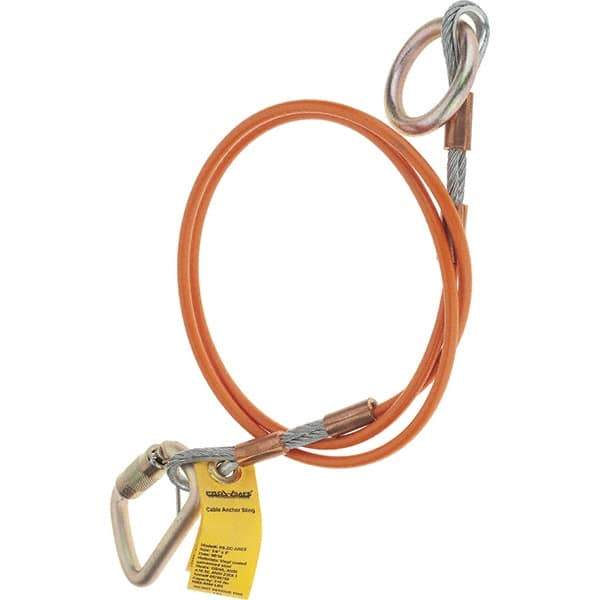 PRO-SAFE - 6' Long, D-Ring Anchor Sling - 350 Lb Capacity, Vinyl Coated Galvanized Steel Cable - USA Tool & Supply