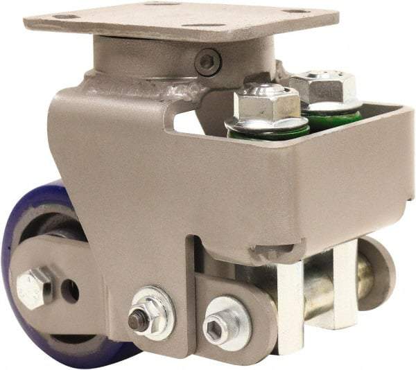 Hamilton - 4" Diam x 2" Wide, Polyurethane Mold on to Cast Iron Center Swivel Caster - 600 Lb Capacity, Top Plate Mount, 4" x 5" Plate, Sealed Precision Ball Bearing Bearing - USA Tool & Supply