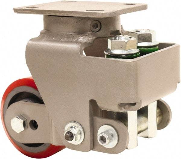 Hamilton - 4" Diam x 2" Wide, Polyurethane Mold on to Cast Iron Center Swivel Caster - 900 Lb Capacity, Top Plate Mount, 4" x 5" Plate, Sealed Precision Ball Bearing Bearing - USA Tool & Supply