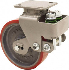 Hamilton - 8" Diam x 2" Wide, Polyurethane Mold on to Cast Iron Center Swivel Caster - 1,645 Lb Capacity, Top Plate Mount, 4" x 5" Plate, Sealed Precision Ball Bearing Bearing - USA Tool & Supply