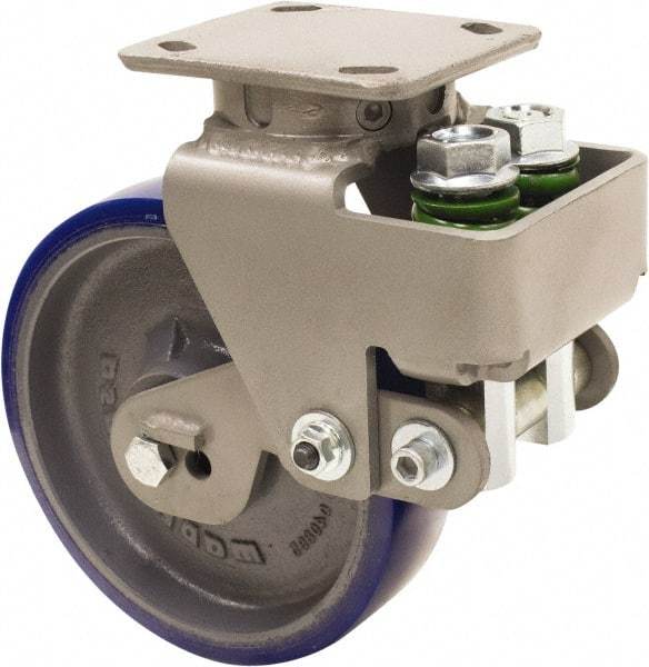 Hamilton - 8" Diam x 2" Wide, Polyurethane Mold on to Cast Iron Center Swivel Caster - 1,200 Lb Capacity, Top Plate Mount, 4" x 5" Plate, Sealed Precision Ball Bearing Bearing - USA Tool & Supply