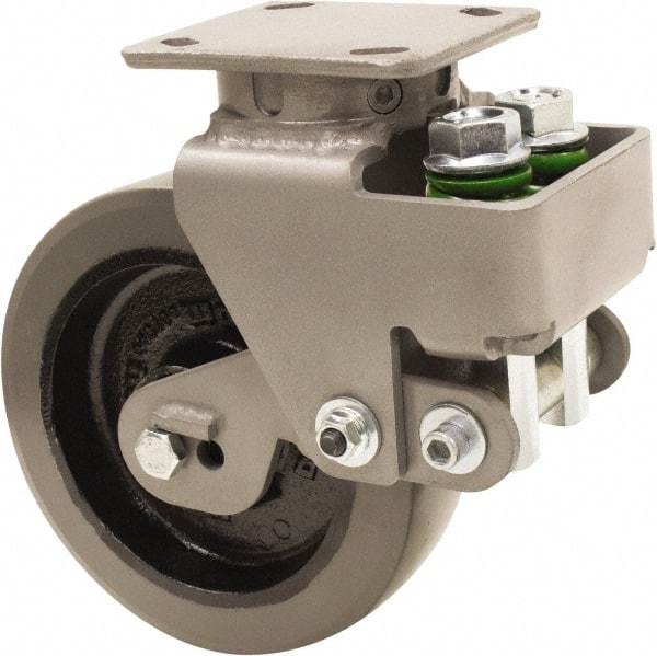 Hamilton - 8" Diam x 2" Wide, Polyurethane Mold on to Cast Iron Center Swivel Caster - 1,645 Lb Capacity, Top Plate Mount, 4" x 5" Plate, Sealed Precision Ball Bearing Bearing - USA Tool & Supply