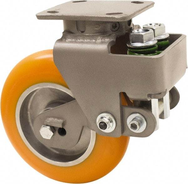 Hamilton - 8" Diam x 2" Wide, Polyurethane Mold on to Cast Iron Center Swivel Caster - 1,000 Lb Capacity, Top Plate Mount, 4" x 5" Plate, Sealed Precision Ball Bearing Bearing - USA Tool & Supply