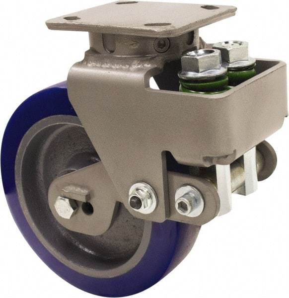 Hamilton - 8" Diam x 2" Wide, Polyurethane Mold on to Cast Iron Center Swivel Caster - 1,315 Lb Capacity, Top Plate Mount, 4" x 5" Plate, Sealed Precision Ball Bearing Bearing - USA Tool & Supply