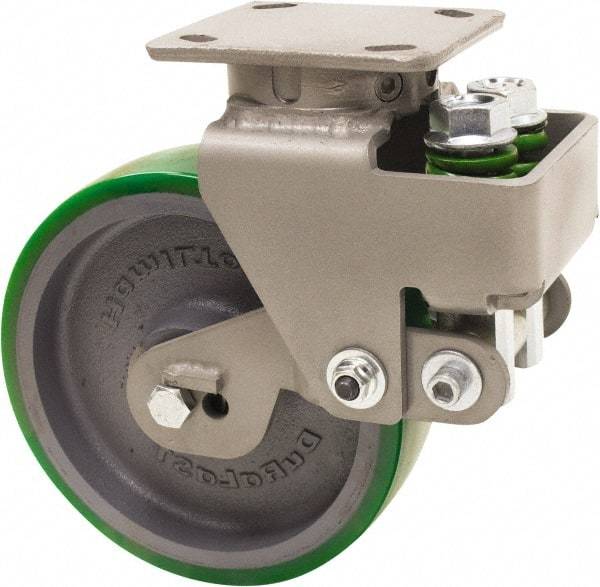 Hamilton - 8" Diam x 2" Wide, Polyurethane Mold on to Cast Iron Center Swivel Caster - 1,645 Lb Capacity, Top Plate Mount, 4" x 5" Plate, Sealed Precision Ball Bearing Bearing - USA Tool & Supply
