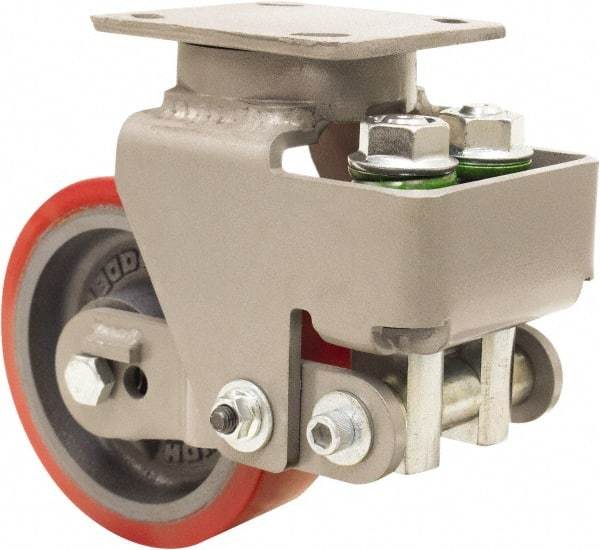 Hamilton - 6" Diam x 2" Wide, Polyurethane Mold on to Cast Iron Center Swivel Caster - 1,200 Lb Capacity, Top Plate Mount, 4" x 5" Plate, Sealed Precision Ball Bearing Bearing - USA Tool & Supply