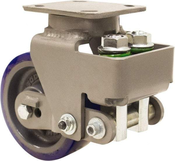 Hamilton - 6" Diam x 2" Wide, Polyurethane Mold on to Cast Iron Center Swivel Caster - 960 Lb Capacity, Top Plate Mount, 4" x 5" Plate, Sealed Precision Ball Bearing Bearing - USA Tool & Supply