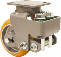 Hamilton - 6" Diam x 2" Wide, Polyurethane Mold on to Cast Iron Center Swivel Caster - 800 Lb Capacity, Top Plate Mount, 4" x 5" Plate, Sealed Precision Ball Bearing Bearing - USA Tool & Supply