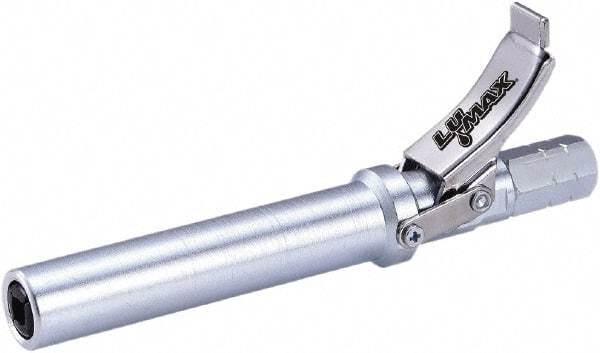 lumax - 15,000 Operating psi, 1/8 Thread, Steel Fixed Grease Gun Coupler - NPT (F) Thread, 22,000 psi Burst Pressure, Silver - USA Tool & Supply