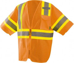 OccuNomix - Size 5XL High Visibility Orange Mesh General Purpose Vest - ANSI 107-2015, Zipper Closure, 3 Pockets, Polyester - USA Tool & Supply