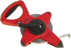 CST/berger - 100' x 1/2" White Fiberglass Blade Tape Measure - 1/10" Graduation, Red/Black Steel Case - USA Tool & Supply