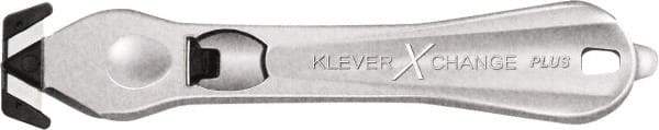 Klever Innovations - Recessed/Hook Blade Safety Cutter - 1-3/8" Carbon Steel Blade, Silver Magnesium Handle, 1 Blade Included - USA Tool & Supply