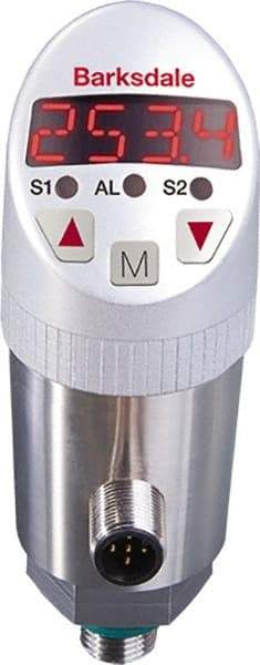 Barksdale - 150 Max psi, ±0.5% Accuracy, 1/2 NPT (Male), Flush Diaphragm Seal Connection Electronic Pressure Switch and Transducer with Display - 4 to 20mA Output Signal, M12 Wetted Parts, 1/2" Thread, -13 to 212°F, 32 Volts - USA Tool & Supply
