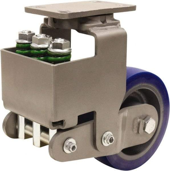 Hamilton - 8" Diam x 3" Wide, Polyurethane Mold on to Cast Iron Center Swivel Caster - 2,700 Lb Capacity, Top Plate Mount, 4-1/2" x 6-1/2" Plate, Sealed Precision Ball Bearing Bearing - USA Tool & Supply