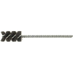 Brush Research Mfg. - 1" Diam Helical Natural Bristle Tube Brush - Single Spiral, 0.01" Filament Diam, 2" Brush Length, 6" OAL, 0.22" Diam Galvanized Steel Shank - USA Tool & Supply