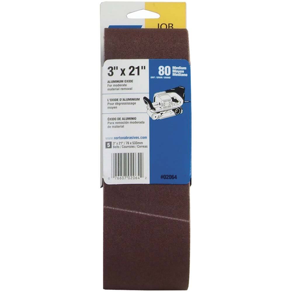 Norton - 3" Wide x 21" OAL, 80 Grit, Aluminum Oxide Abrasive Belt - USA Tool & Supply