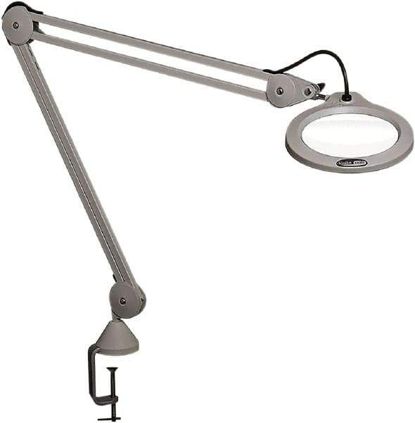 Vision Engineering - 45" Arm, Spring Suspension, Clamp Mount, LED, Light Gray, Magnifying Task Light - 10 Watts, 100-240 Volts, 2.25x Magnification, 5" Wide x 8" Long - USA Tool & Supply