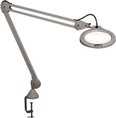 Vision Engineering - 45" Arm, Spring Suspension, Clamp Mount, LED, Light Gray, Magnifying Task Light - 10 Watts, 100-240 Volts, 1.75x Magnification, 5" Wide x 13" Long - USA Tool & Supply