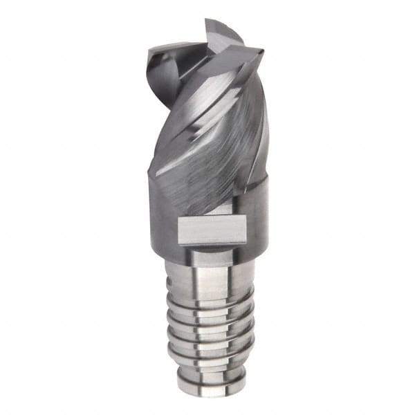 Kennametal - 3/8" Diam, 9/32" LOC, 3 Flute, 0.03" Corner Radius End Mill Head - Solid Carbide, AlTiN Finish, Duo-Lock 10 Connection, Spiral Flute, 42, 45 & 48° Helix, Centercutting - USA Tool & Supply