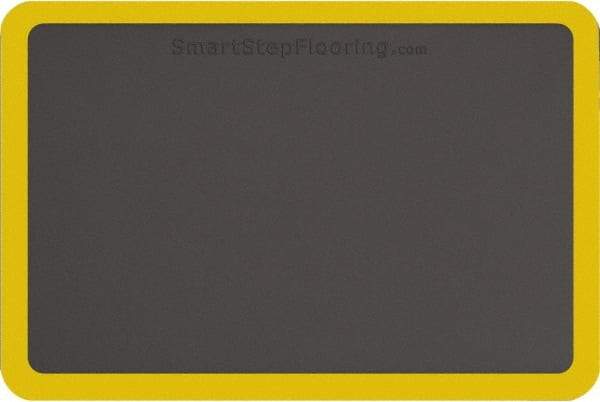 Smart Step - 3' Long x 2' Wide, Dry Environment, Anti-Fatigue Matting - Gray with Yellow Borders, Urethane with Urethane Sponge Base, Beveled on All 4 Sides - USA Tool & Supply