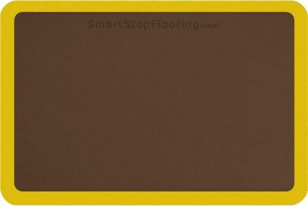 Smart Step - 3' Long x 2' Wide, Dry Environment, Anti-Fatigue Matting - Brown with Yellow Borders, Urethane with Urethane Sponge Base, Beveled on All 4 Sides - USA Tool & Supply