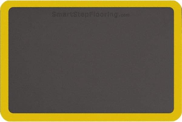 Smart Step - 3' Long x 2' Wide, Dry Environment, Anti-Fatigue Matting - Gray with Yellow Borders, Urethane with Urethane Sponge Base, Beveled on All 4 Sides - USA Tool & Supply