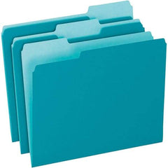Pendaflex - 11-5/8 x 9-1/2", Letter Size, Teal, File Folders with Top Tab - 11 Point Stock, Assorted Tab Cut Location - USA Tool & Supply