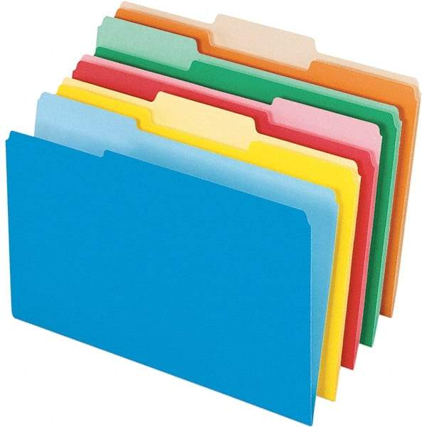 Pendaflex - 14-5/8 x 9-3/16", Legal, Assorted Colors, File Folders with Top Tab - 11 Point Stock, Assorted Tab Cut Location - USA Tool & Supply