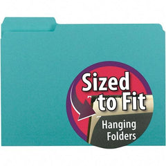 SMEAD - 11-5/8 x 9-3/16", Letter Size, Aqua, File Folders with Top Tab - 11 Point Stock, Assorted Tab Cut Location - USA Tool & Supply