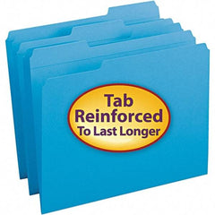 SMEAD - 11-5/8 x 9-1/2", Letter Size, Blue, File Folders with Top Tab - 11 Point Stock, Assorted Tab Cut Location - USA Tool & Supply