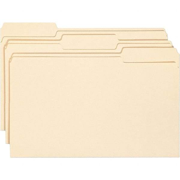 SMEAD - 14-3/4 x 9-1/2", Legal, Manila, File Folders with Top Tab - 11 Point Stock, Assorted Tab Cut Location - USA Tool & Supply