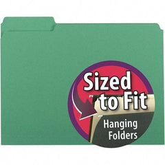 SMEAD - 11-5/8 x 9-3/16", Letter Size, Green, File Folders with Top Tab - 11 Point Stock, Assorted Tab Cut Location - USA Tool & Supply