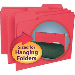 SMEAD - 11-5/8 x 9-3/16", Letter Size, Red, File Folders with Top Tab - 11 Point Stock, Assorted Tab Cut Location - USA Tool & Supply