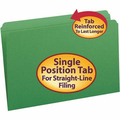 SMEAD - 14-3/4 x 9-1/2", Legal, Green, File Folders with Top Tab - 11 Point Stock, Straight Tab Cut Location - USA Tool & Supply