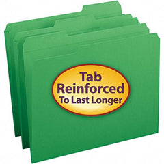 SMEAD - 11-5/8 x 9-1/2", Letter Size, Green, File Folders with Top Tab - 11 Point Stock, Assorted Tab Cut Location - USA Tool & Supply