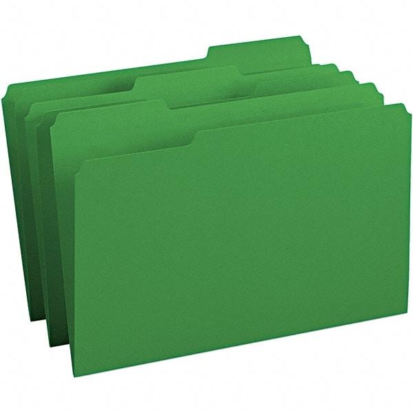 SMEAD - 14-3/4 x 9-1/2", Legal, Green, File Folders with Top Tab - 11 Point Stock, Assorted Tab Cut Location - USA Tool & Supply