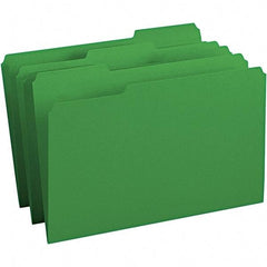 SMEAD - 14-3/4 x 9-1/2", Legal, Green, File Folders with Top Tab - 11 Point Stock, Assorted Tab Cut Location - USA Tool & Supply