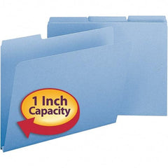 SMEAD - 11-3/4 x 9-1/2", Letter Size, Blue, File Folders with Top Tab - 23 Point Stock, Assorted Tab Cut Location - USA Tool & Supply