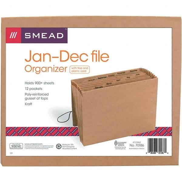 SMEAD - 12 x 10", Letter Size, Kraft, Expansion Folders - Assorted Tab Cut Location - USA Tool & Supply