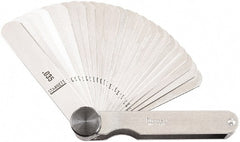 Starrett - Feeler Gage Sets; Maximum Thickness (Decimal Inch): 0.0015 ; Minimum Thickness (Decimal Inch): 0.0350 ; Number of Leaves: 31 ; Material: Stainless Steel ; Leaf Length (Inch): 3-1/32 ; Width (Inch): 1/2 - Exact Industrial Supply