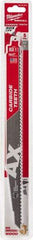 Milwaukee Tool - 12" Long x 1" Thick, Carbide Reciprocating Saw Blade - Tapered Profile, 5 TPI, Toothed Edge, Universal Shank - USA Tool & Supply