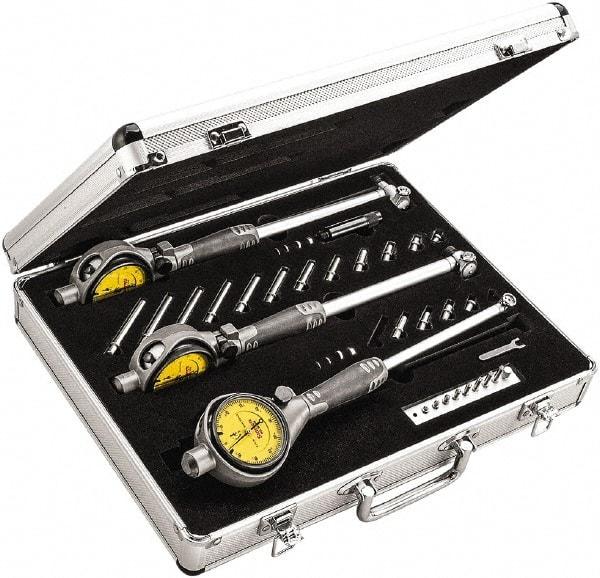 Starrett - 50" to 160" Dial Bore Gage Set - 0.01mm Graduation, 300" Gage, Hardened Tool Steel - USA Tool & Supply
