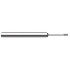 Corner Radius End Mill: 1/4″ Dia, 3/8″ LOC, 0.03″ Radius, 3 Flutes, Solid Carbide 4″ OAL, 1″ Shank Dia, Helix, Bright/Uncoated, Corner Radius End, Centercutting