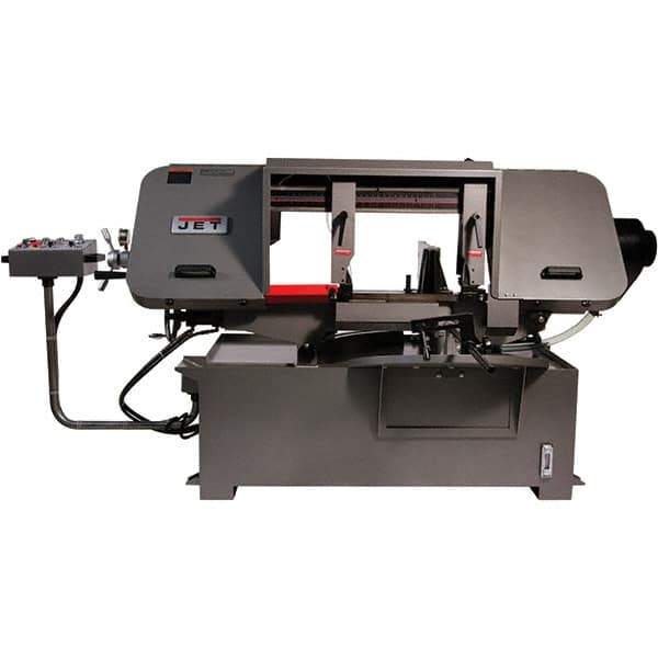 Jet - 19-1/4 x 4" Max Capacity, Semi-Automatic Variable Speed Pulley Horizontal Bandsaw - 90 to 370 SFPM Blade Speed, 230/460 Volts, 45 & 90°, 3 hp, 3 Phase - USA Tool & Supply