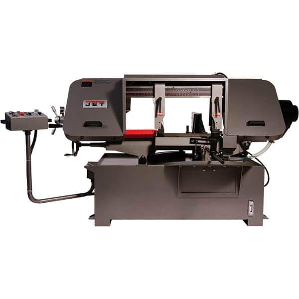Jet - 19-1/4 x 4" Max Capacity, Semi-Automatic Variable Speed Pulley Horizontal Bandsaw - 90 to 370 SFPM Blade Speed, 230/460 Volts, 45 & 90°, 3 hp, 3 Phase - USA Tool & Supply