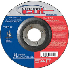 Sait - 4-1/2" Wheel Diam, 7/8" Arbor Hole, Type 27 Depressed Center Wheel - Coarse Grade, Ceramic, 13,300 Max RPM - USA Tool & Supply